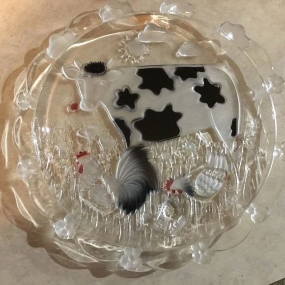 Vintage Mikasa Walther German Glass Cow Chicken Rooster Plate - Picture 2 of 2